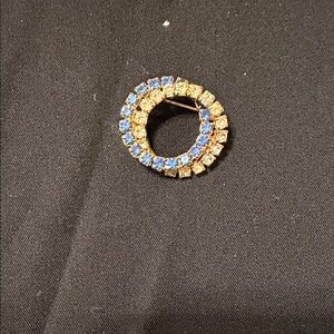 Elegant Gold and Blue Crystal Brooch